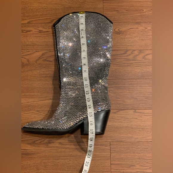 Black and Silver Metallic Rhinestone Boots with Heel - Picture 9 of 10